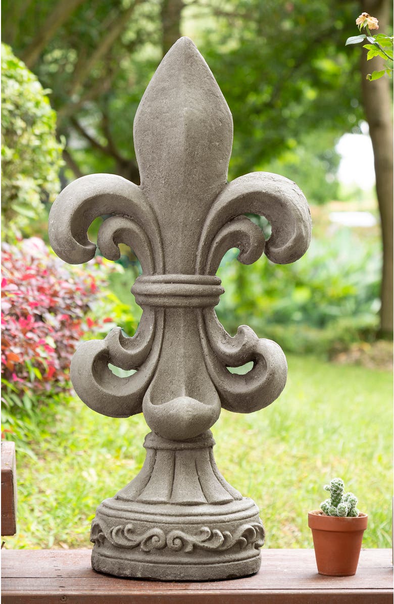 Glitzhome 27.25"H MGO Standing Fleur De Lis French Holiness Garden Statue, Alternate, color,