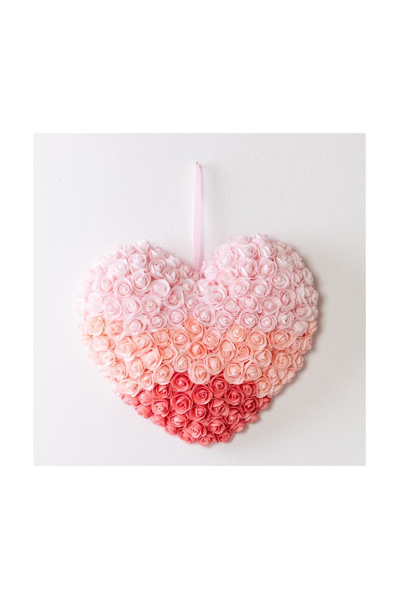 25 in Pink Spring Rose Heart Shaped Wreath for Valentine's Day Home Decor, Main, color, Pink