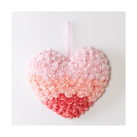 25 in Pink Spring Rose Heart Shaped Wreath for Valentine's Day Home Decor