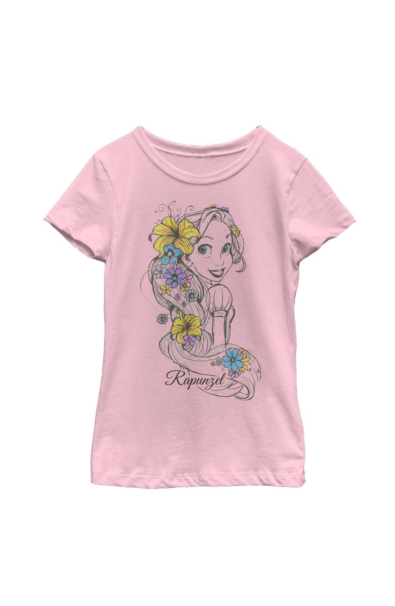 Disney Girl's Disney Tangled Flower Sketch Graphic T-Shirt, Main, color, Light Pink