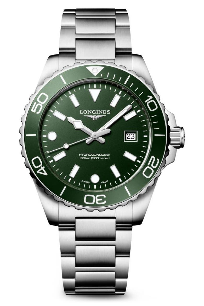 HydroConquest Bracelet Watch, 42mm, Main, color, GREEN