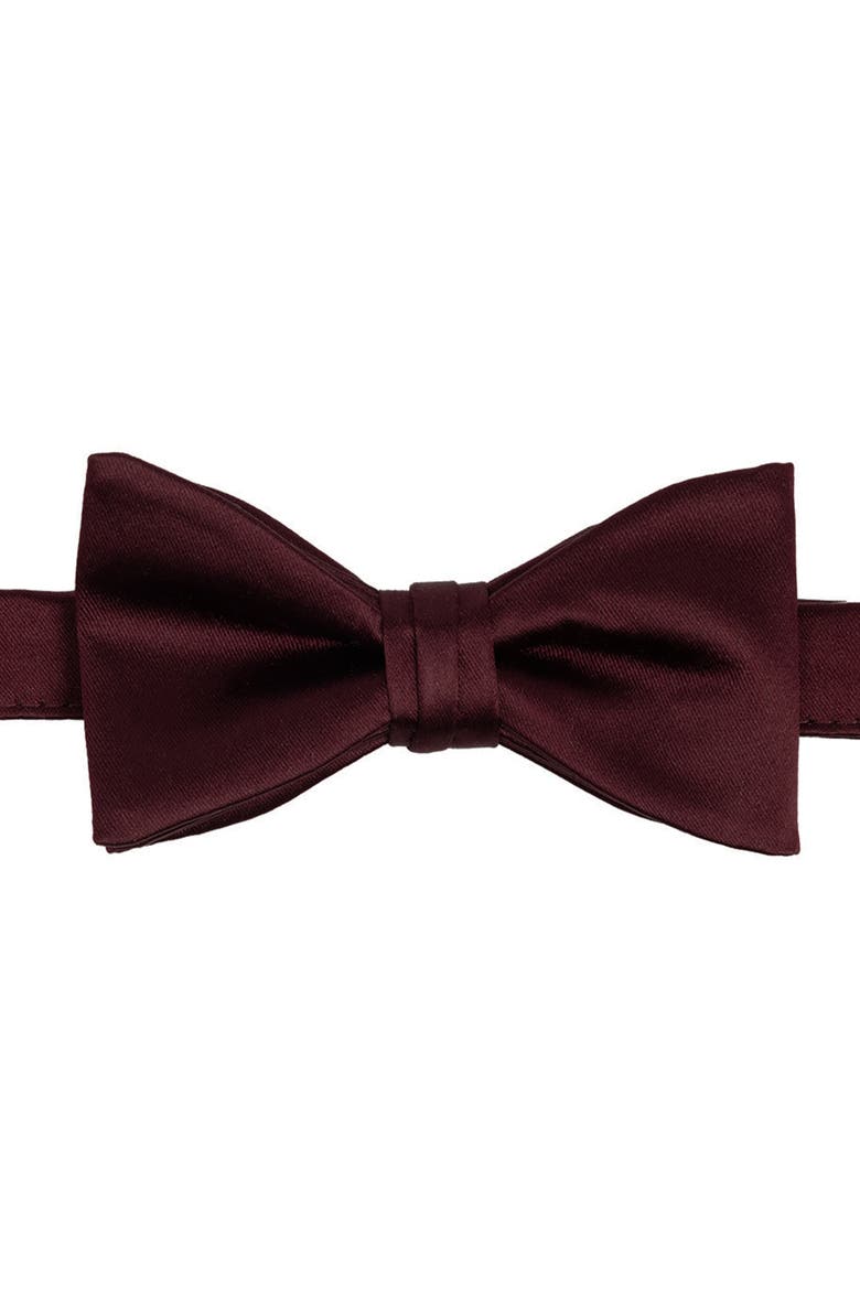 Men's Solid Satin Pre-Tied Bow Tie, Main, color, CABERNET