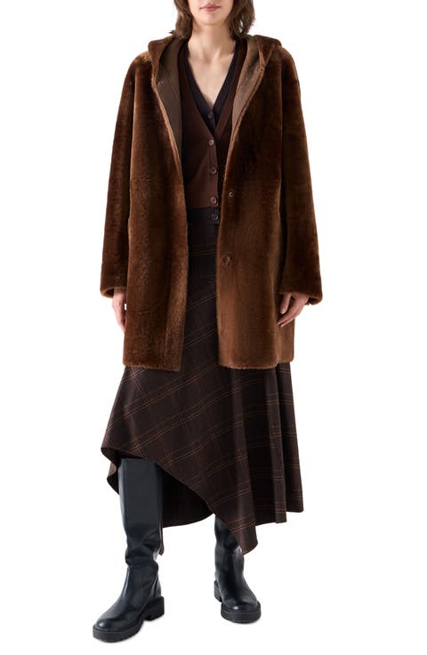 Genuine Shearling Hooded Coat