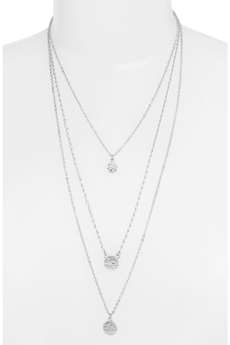 Three-Layer Disc Pendant Necklace, Main, color, SILVER