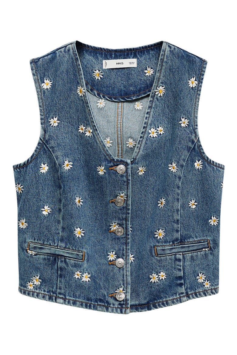 Massy Daisy Embroidered Denim Crop Vest, Alternate, color, MEDIUM BLUE