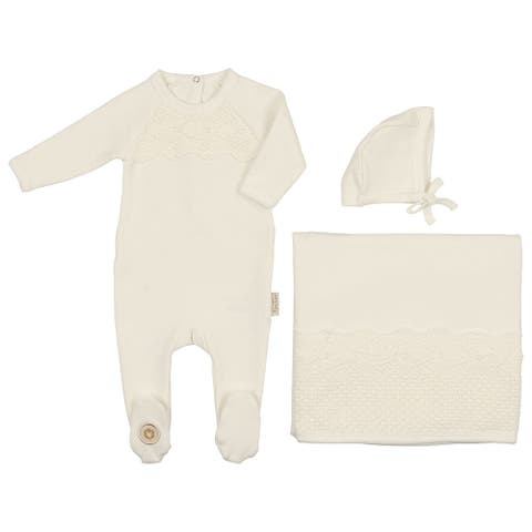 Mon Tresor Double Button Boys Layette Set - Ivory & Navy Mon Tresor Double Button Boys Layette Set - Ivory & Navy