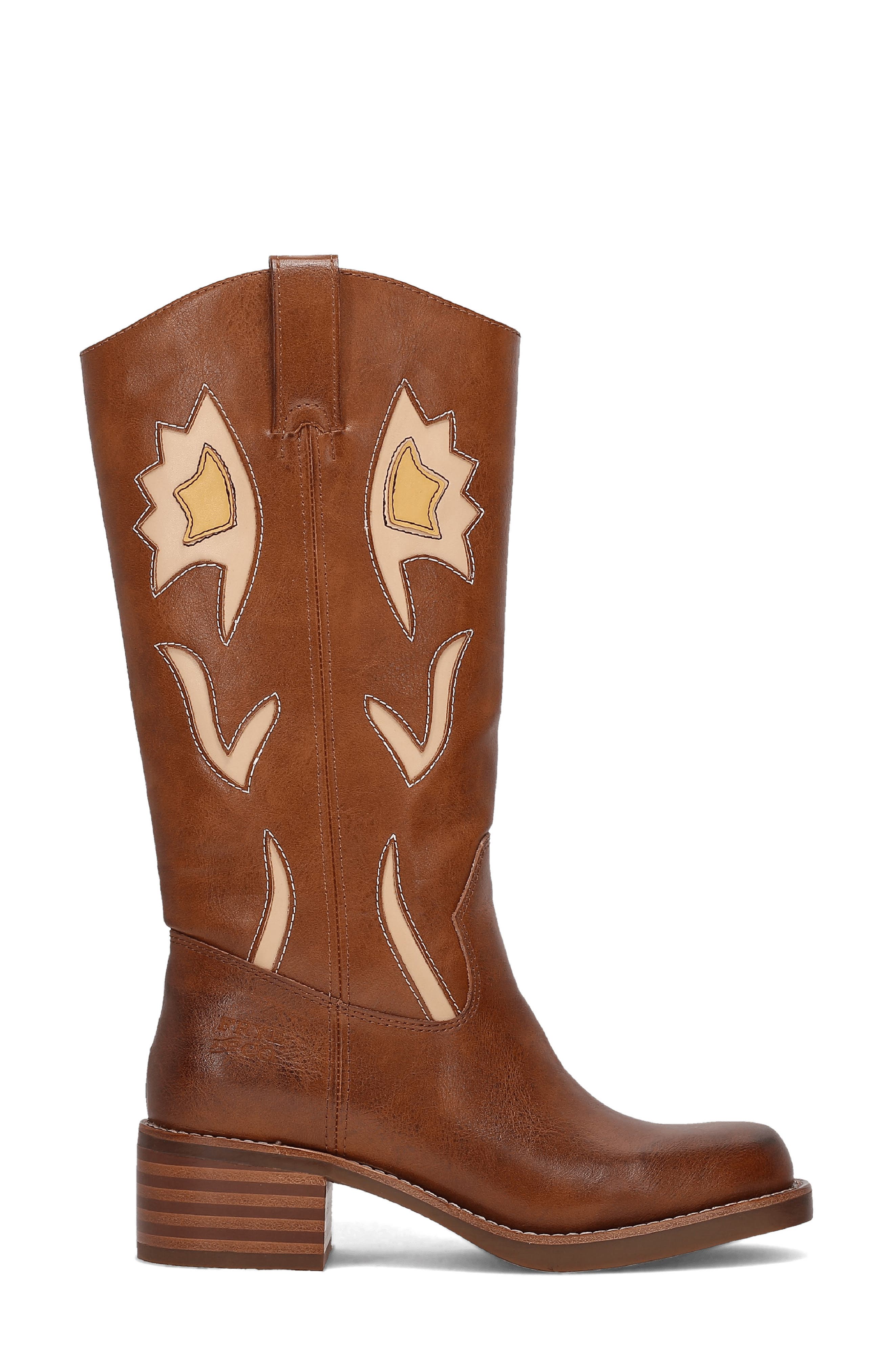 Miranda 10 Flower Faux Leather Western Boot, Alternate, color, SADDLE