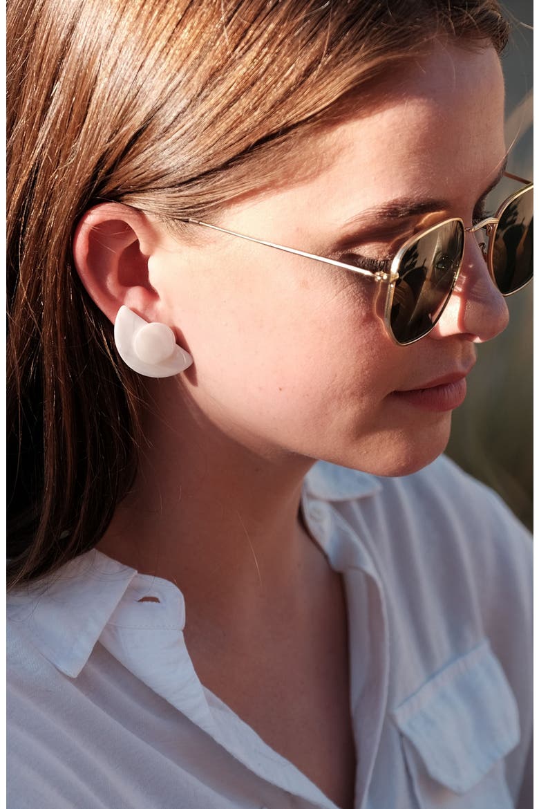 3-in-1 Mother-of-Pearl Geometric Stud Earrings Set, Alternate, color, White