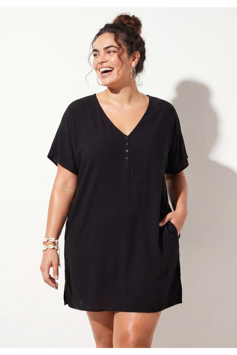 French Terry Lightweight Cover Up Tunic, Alternate, color, Black