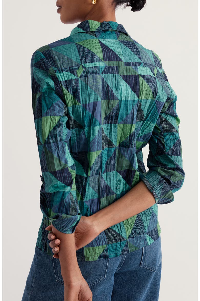 Larissa Crinkled Organic Cotton Shirt, Alternate, color, BLANKET GEO ESTUARY