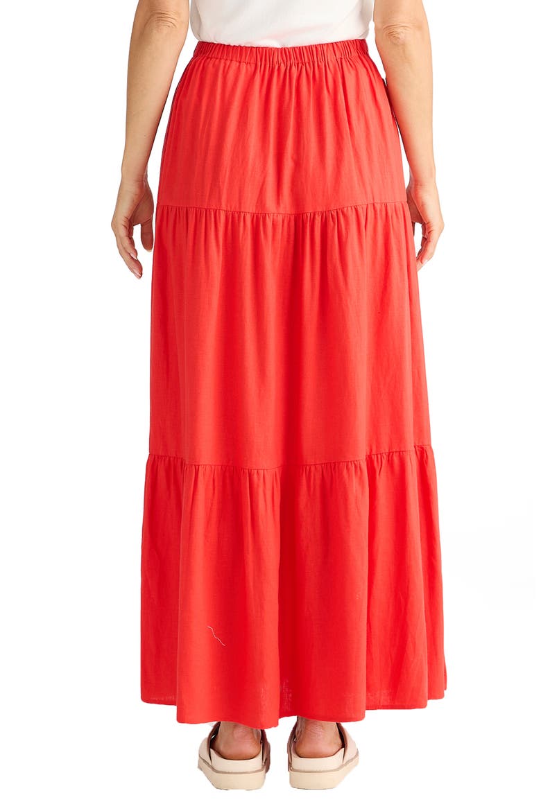 Erini Tiered Linen Blend Maxi Skirt, Alternate, color, POPPY RED