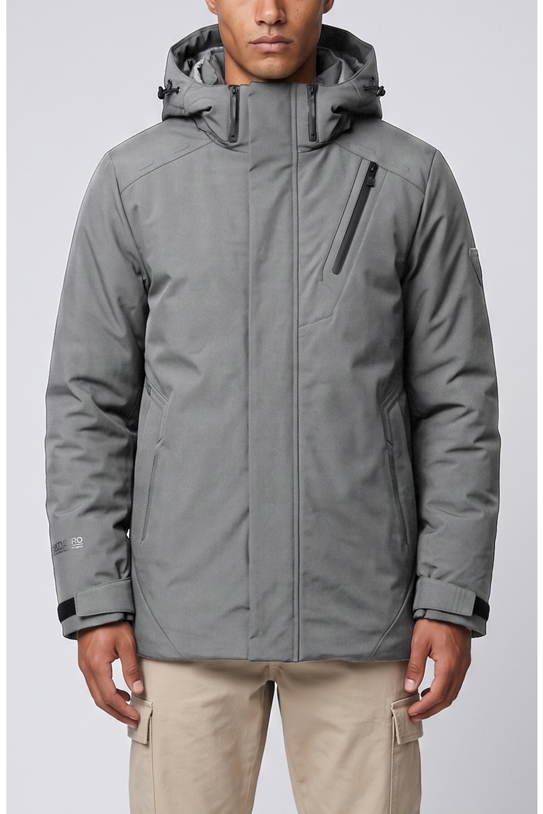 Hooded Microfiber Jacket with Heat-Sealed Pockets, Main, color, Slate