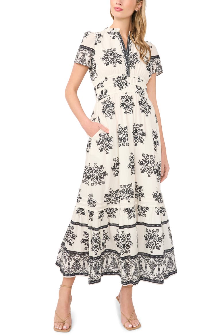 Print Tiered Maxi Dress, Main, color, NEW IVORY