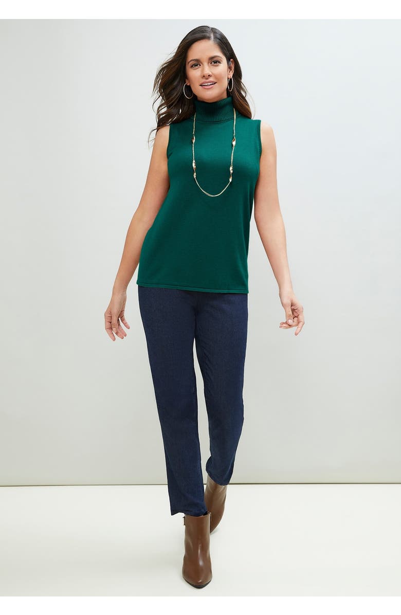 Jessica London Carefree Cashmere Sleeveless Turtleneck Shell, Alternate, color, Black