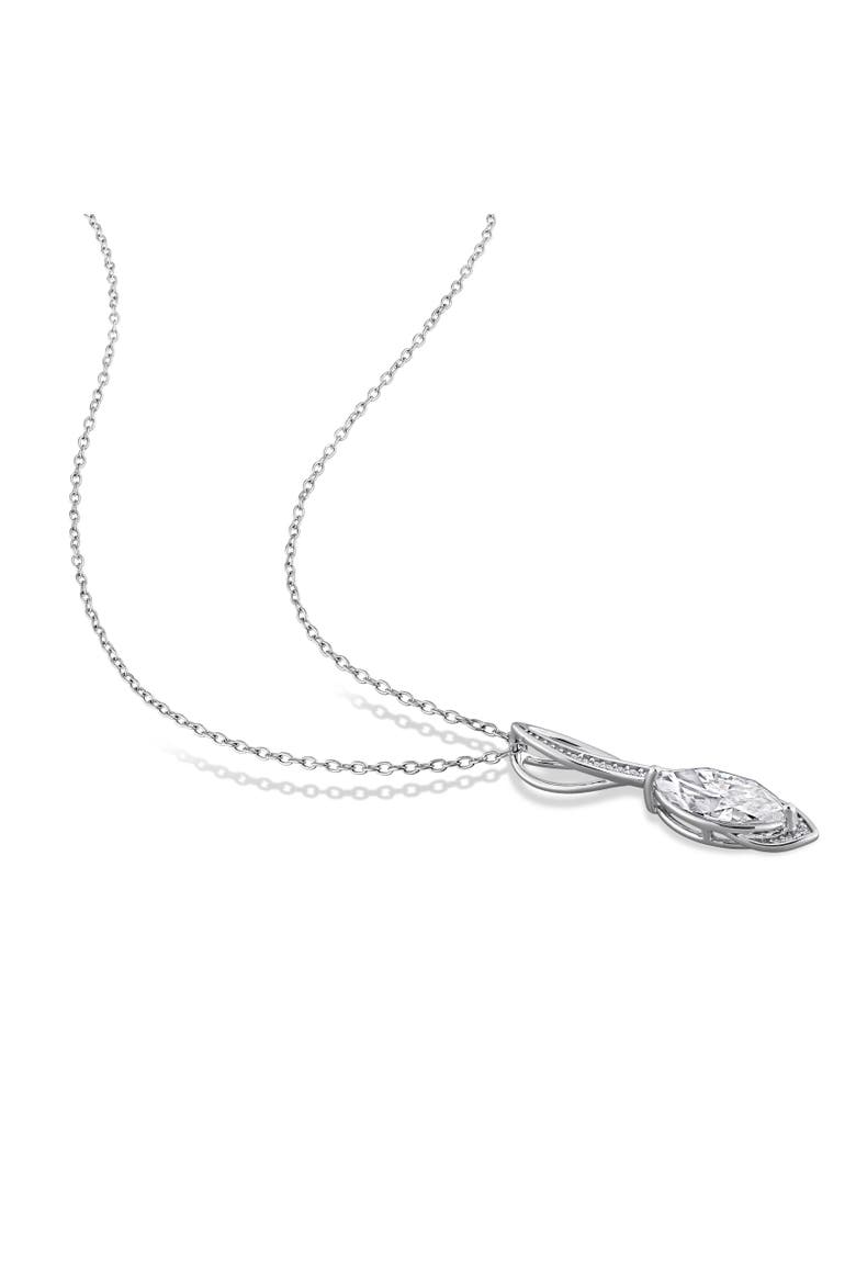 Moissanite Wave Drop Pendant Necklace Sterling Silver, Alternate, color, Sterling Silver