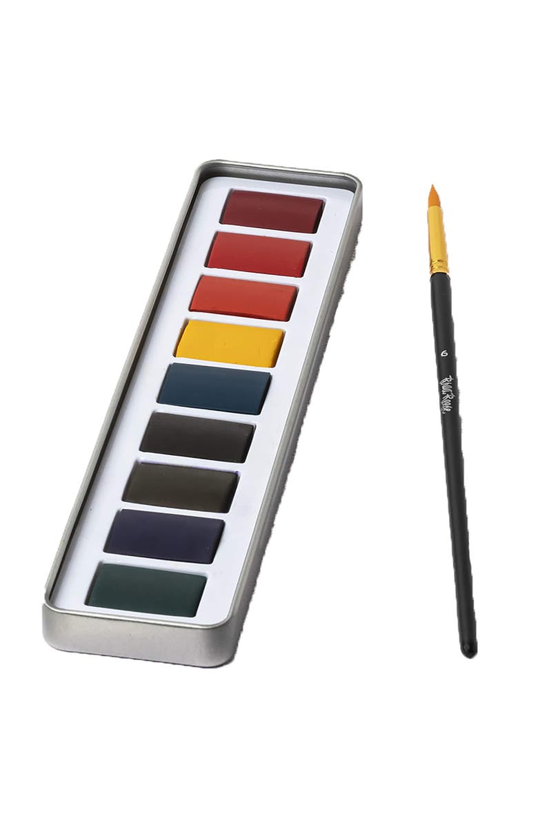 Brea Reese Watercolor Paint Set 9Pc Vibrant Colors, Brush & Portable Tin, Alternate, color, Multicolored