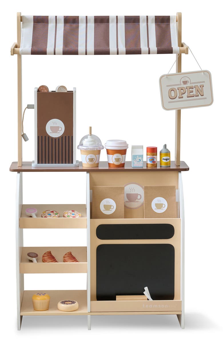 Teamson Kids Espresso Treats Wooden Coffee Stand Playset, Main, color, Brown