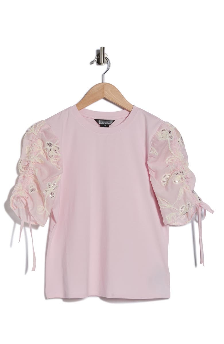 Nicole Miller Sequin Embellished Puff Sleeve Top, Alternate, color, Icy Pink