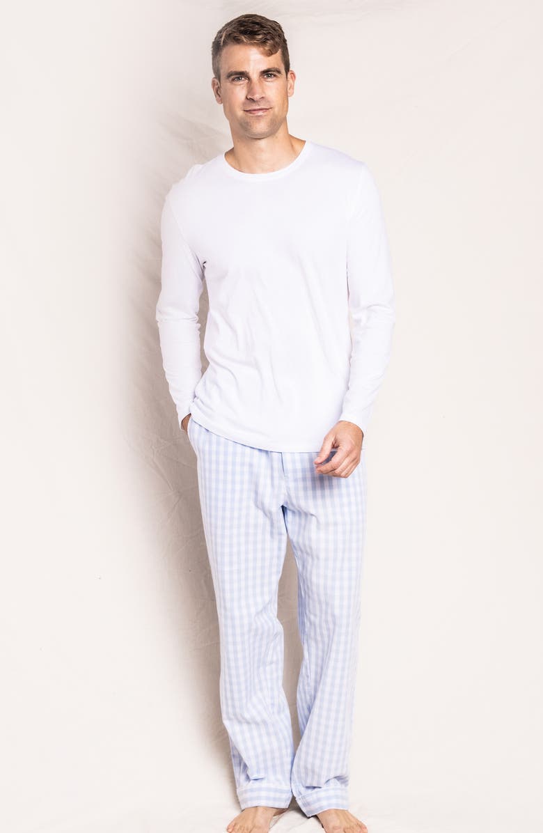 Petite Plume Gingham Woven Cotton Pajama Pants, Alternate, color, Blue