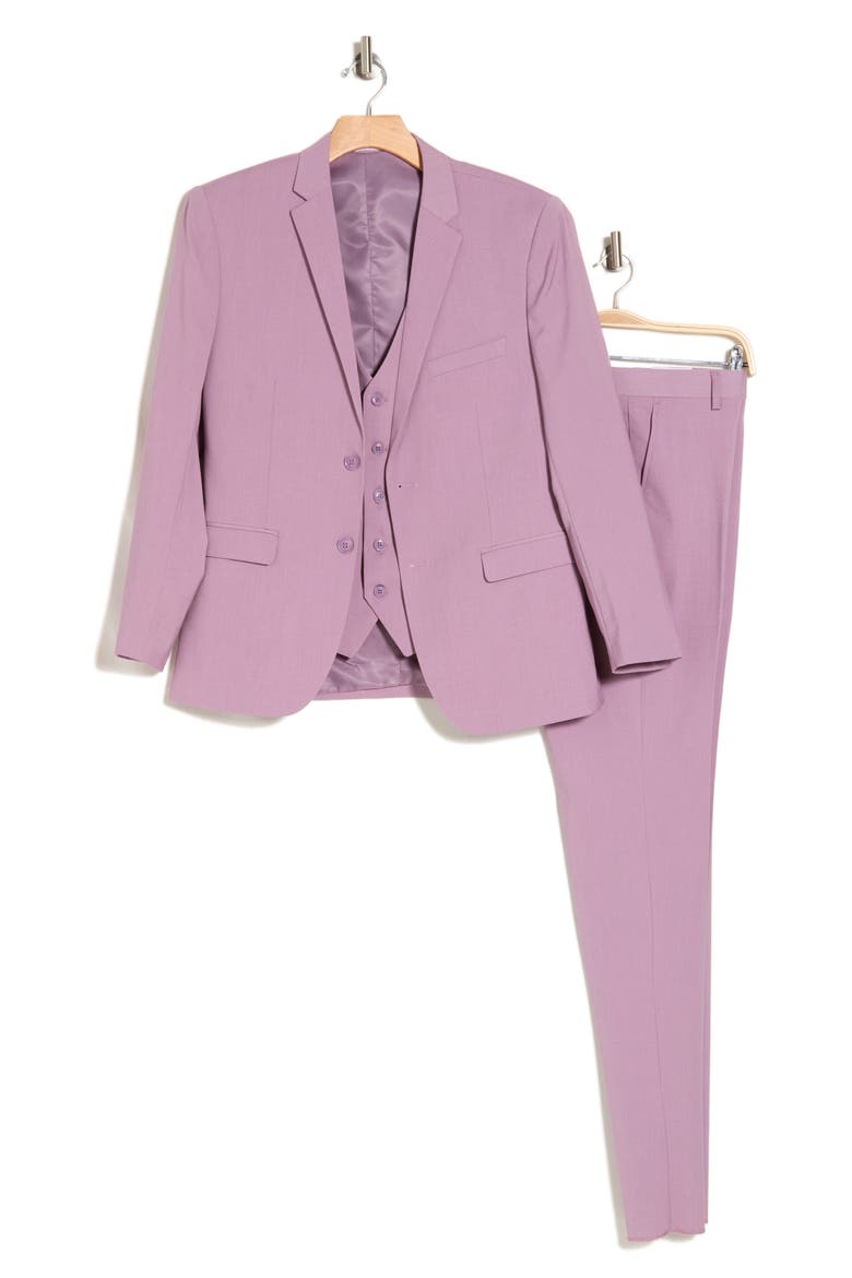 Skinny Fit Solid Stretch Three Piece Suit, Alternate, color, LILAC