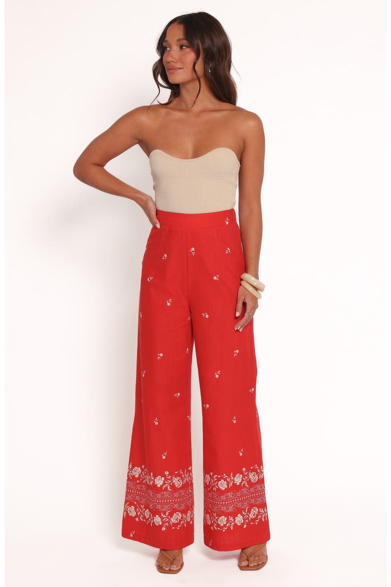 Ilara Floral Print Linen Blend Wide Leg Pants, Alternate, color, RED FLORAL