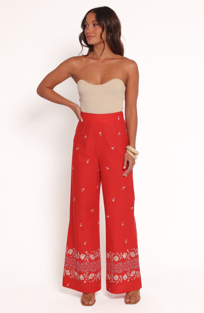 Petal & Pup Ilara Floral Print Linen Blend Wide Leg Pants, Alternate, color, Red Floral