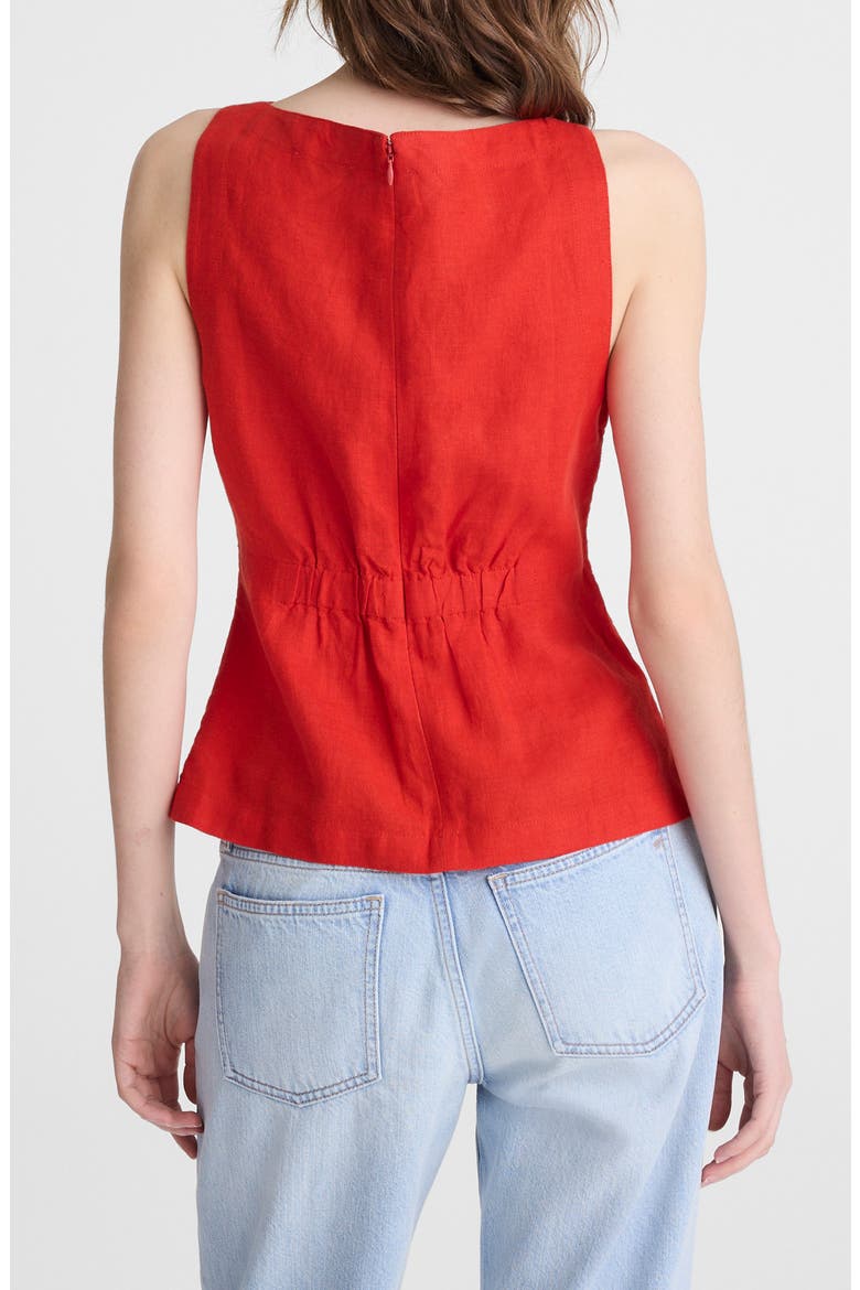 Cinched Boatneck Sleeveless Linen Top, Alternate, color, WILD POPPY