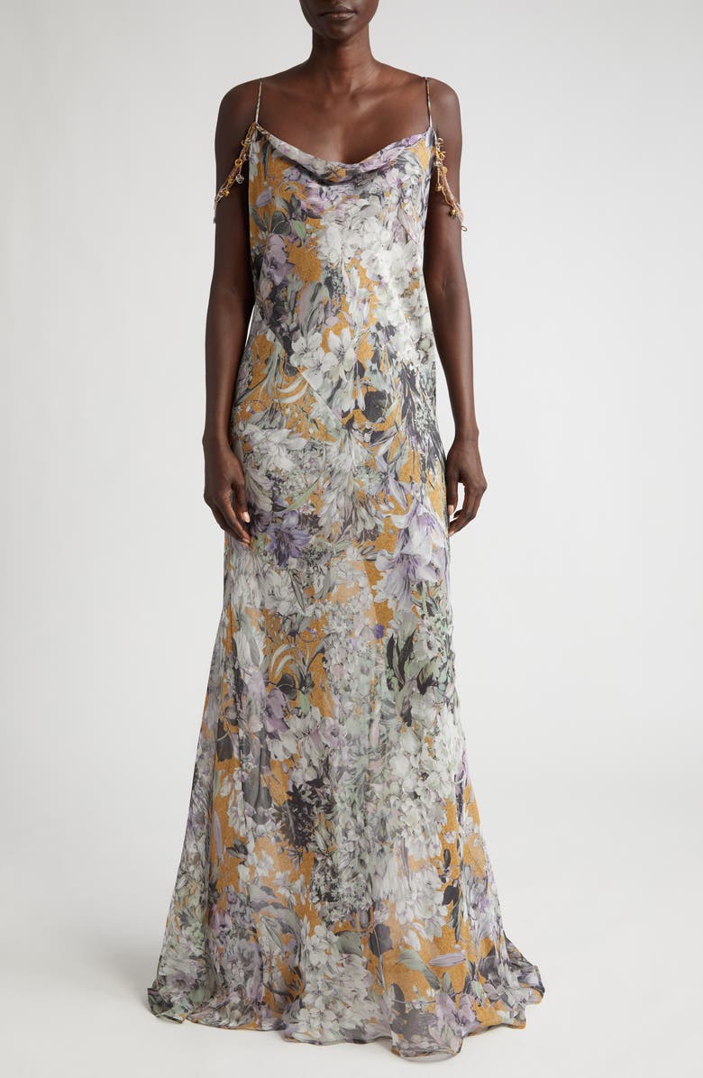 Dries Van Noten Deryl Floral Print Beaded Strap Slipdress, Main, color,