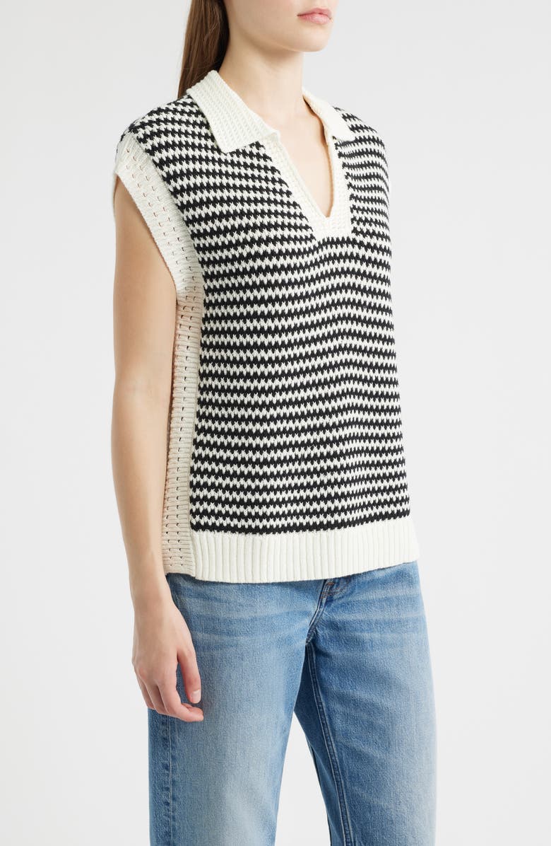 Wit & Wisdom Stripe Sleeveless Johnny Collar Sweater, Alternate, color, Off White/ Black