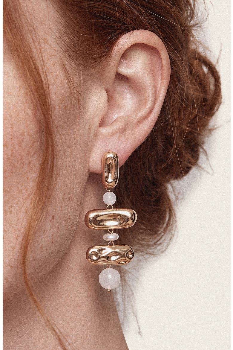 Molten Tiered Bead Linear Drop Earrings, Alternate, color, WHITE