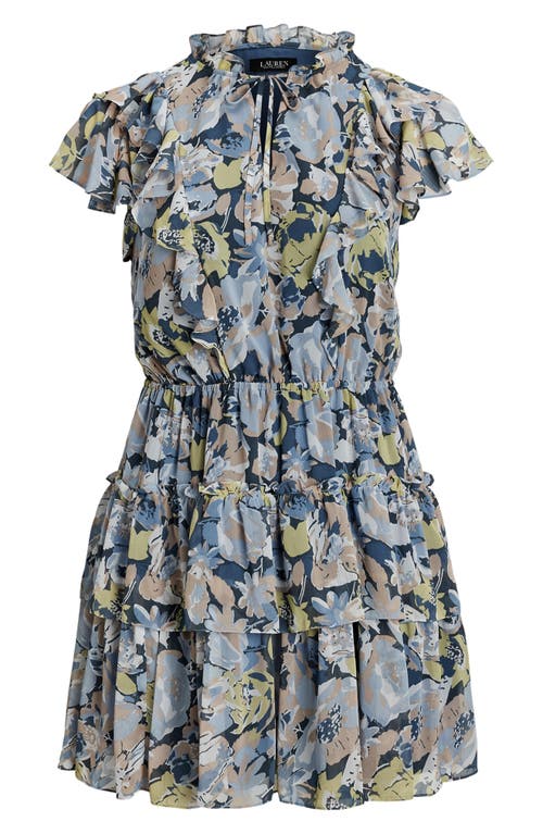 RALPH LAUREN LAUREN RALPH LAUREN FLORAL RUFFLE CRINKLE GEORGETTE DRESS