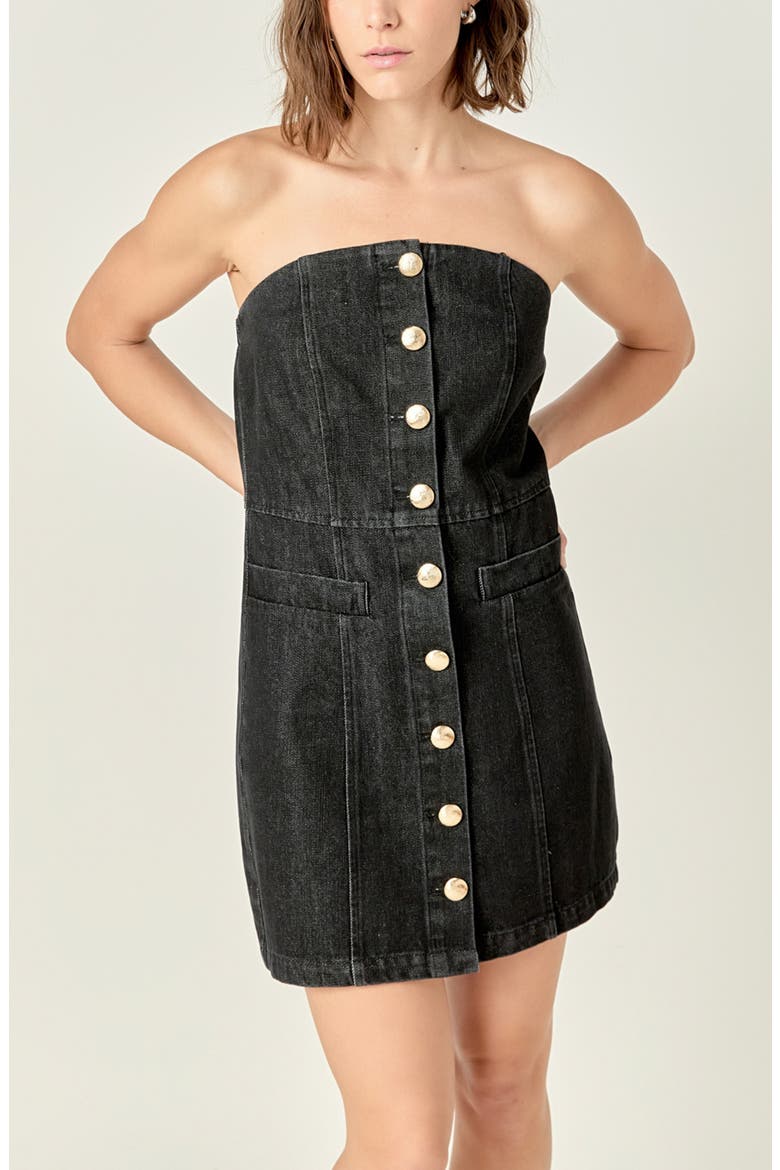 Denim Tube Minidress, Alternate, color, BLACK
