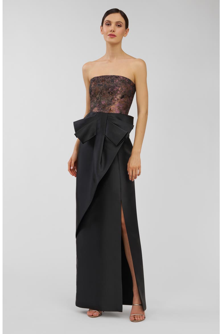 Vanessa Strapless Column Gown, Alternate, color, CARBON MULTI