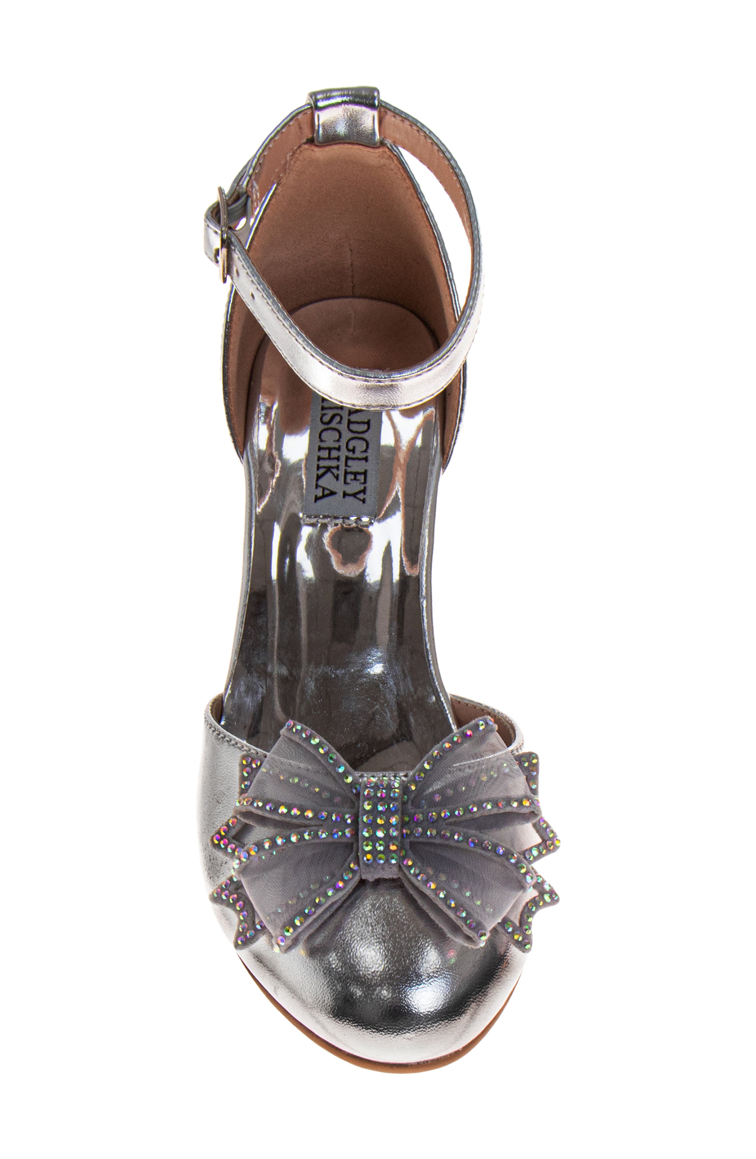 Badgley Mischka Collection Kids' Ankle Strap Pump, Alternate, color, Silver Multi