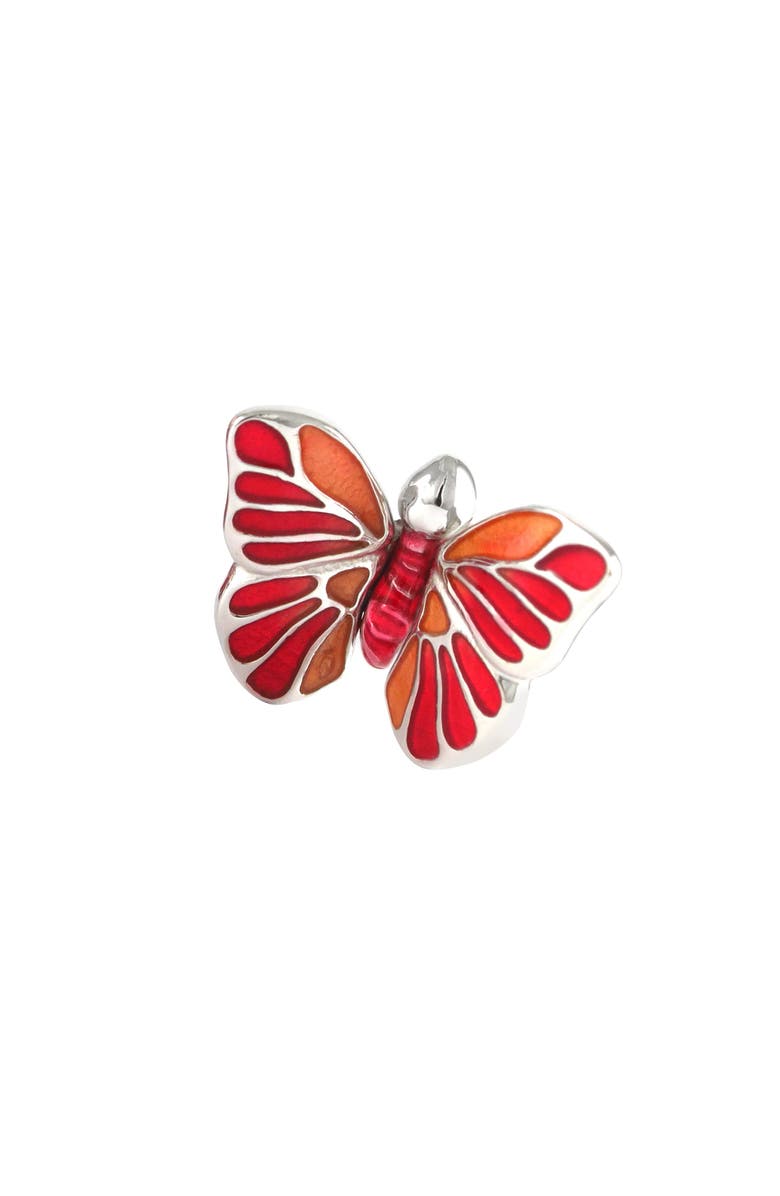 Jan Leslie Hand Painted Enamel Butterfly Sterling Silver Lapel Pin, Main, color, Red