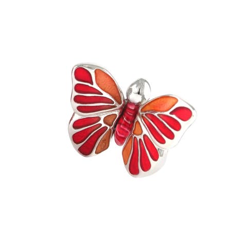 Hand Painted Enamel Butterfly Sterling Silver Lapel Pin