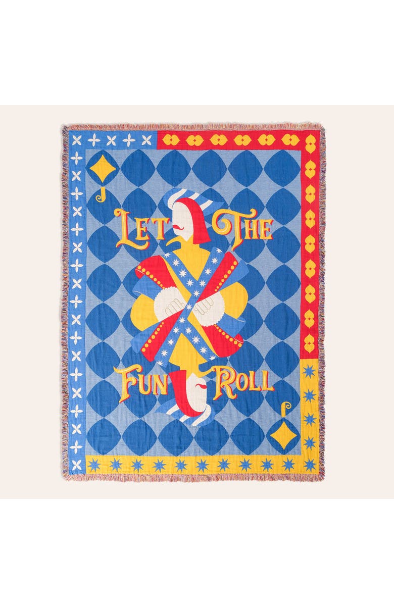 Zsa Zsa Zsu Novelas Fringed Jacquard 100% Cotton Throw Fun 54X71 In, Main, color, Blue