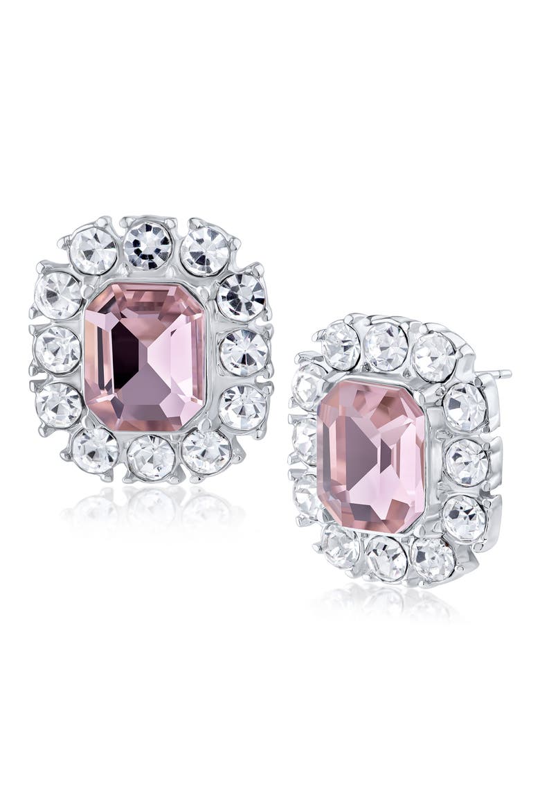 Halo Crystal Pave Stud Earrings, Main, color, PINK/ CLEAR SILVER