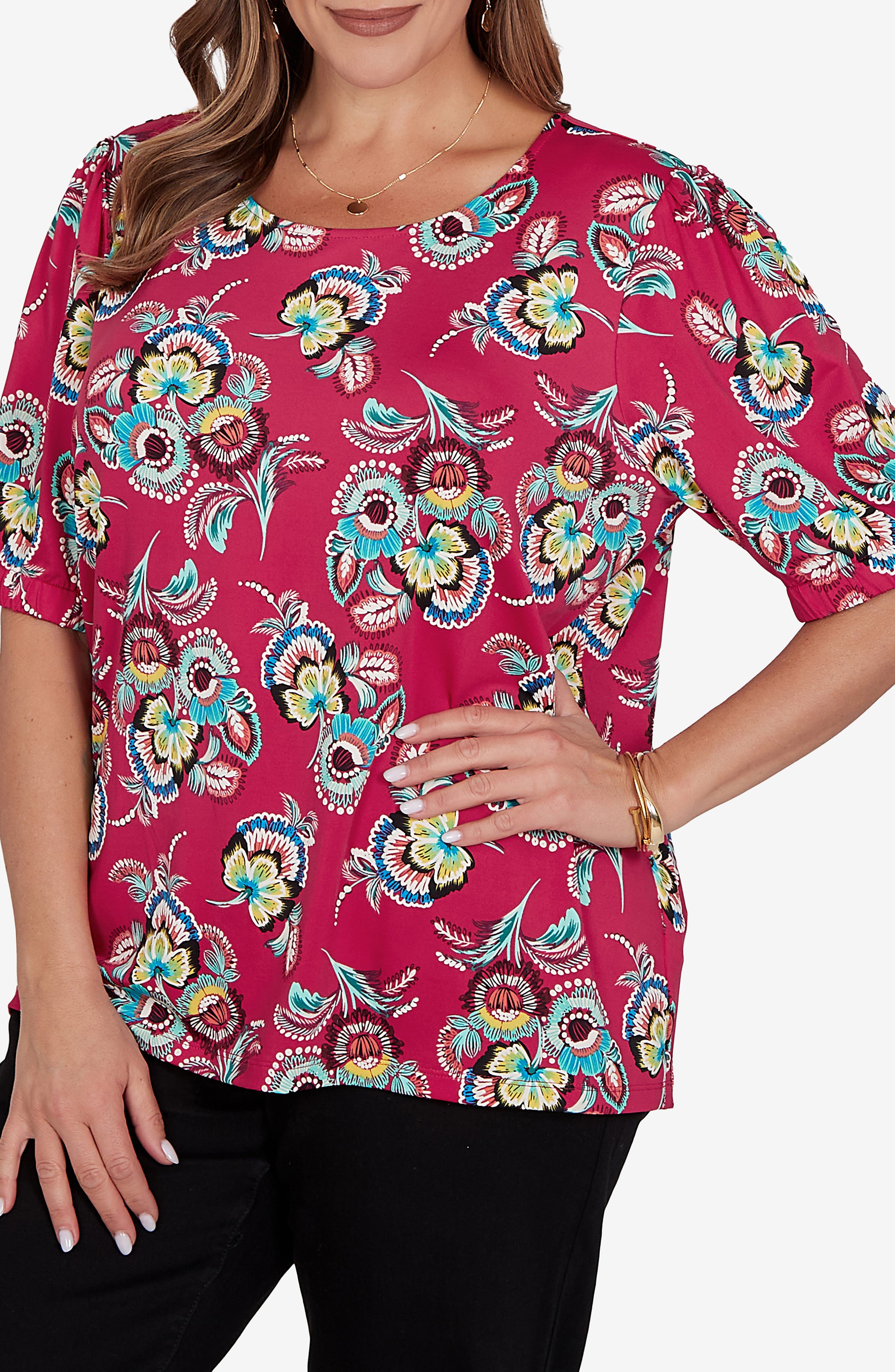 Floral Puff Sleeve Jersey Top