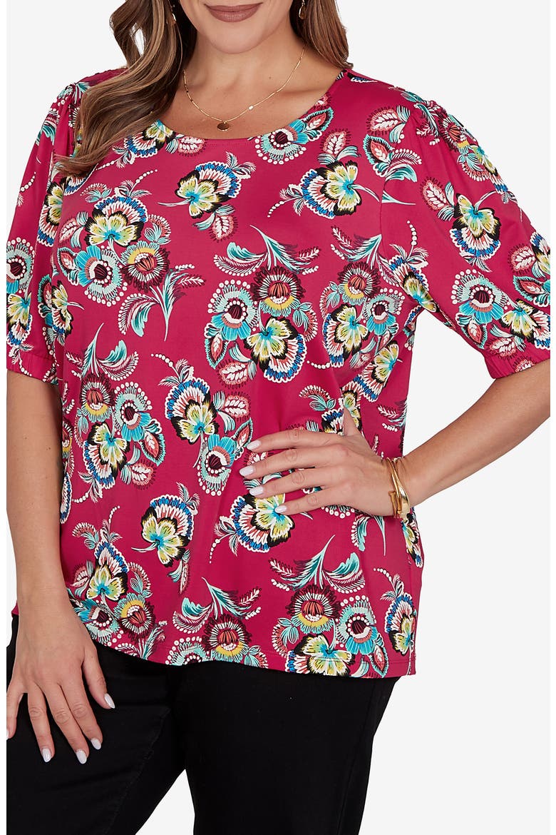 Floral Puff Sleeve Jersey Top, Main, color, AZALEA MULTI