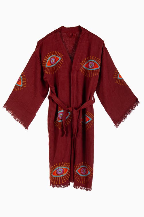 Forever & Always Shoes Aria Evil Eye Handmade Cotton Kimono In Burgundy