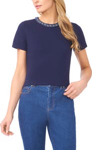 CeCe Denim Trim T-Shirt
