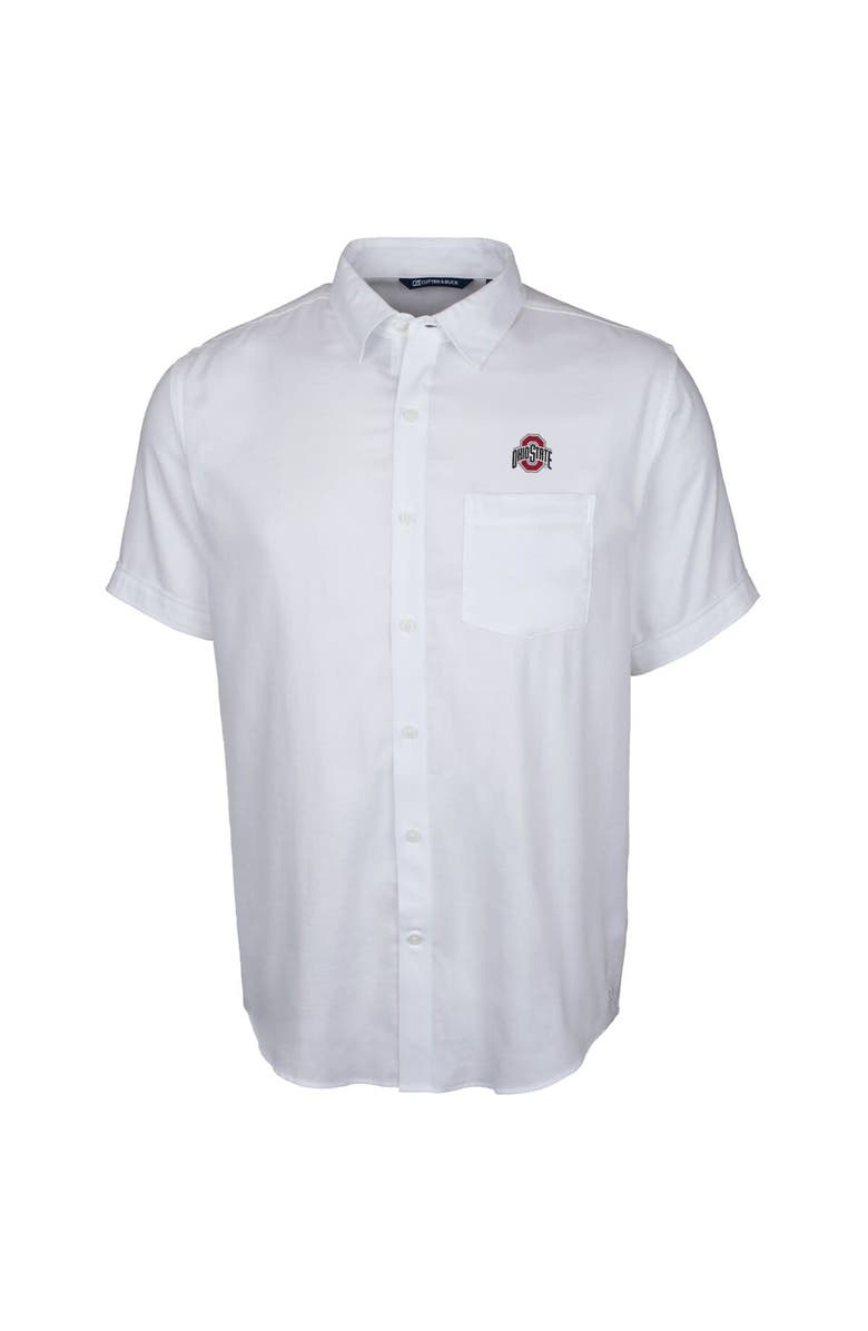 Cutter & Buck Men's Cutter & Buck White Ohio State Buckeyes Windward Twill Button-Up Short Sleeve Shirt, Alternate, color, 