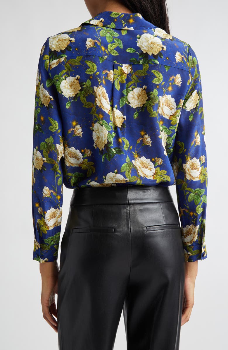 Alice + Olivia Eloise Floral Silk Button-Up Shirt, Alternate, color, Twilight Eden