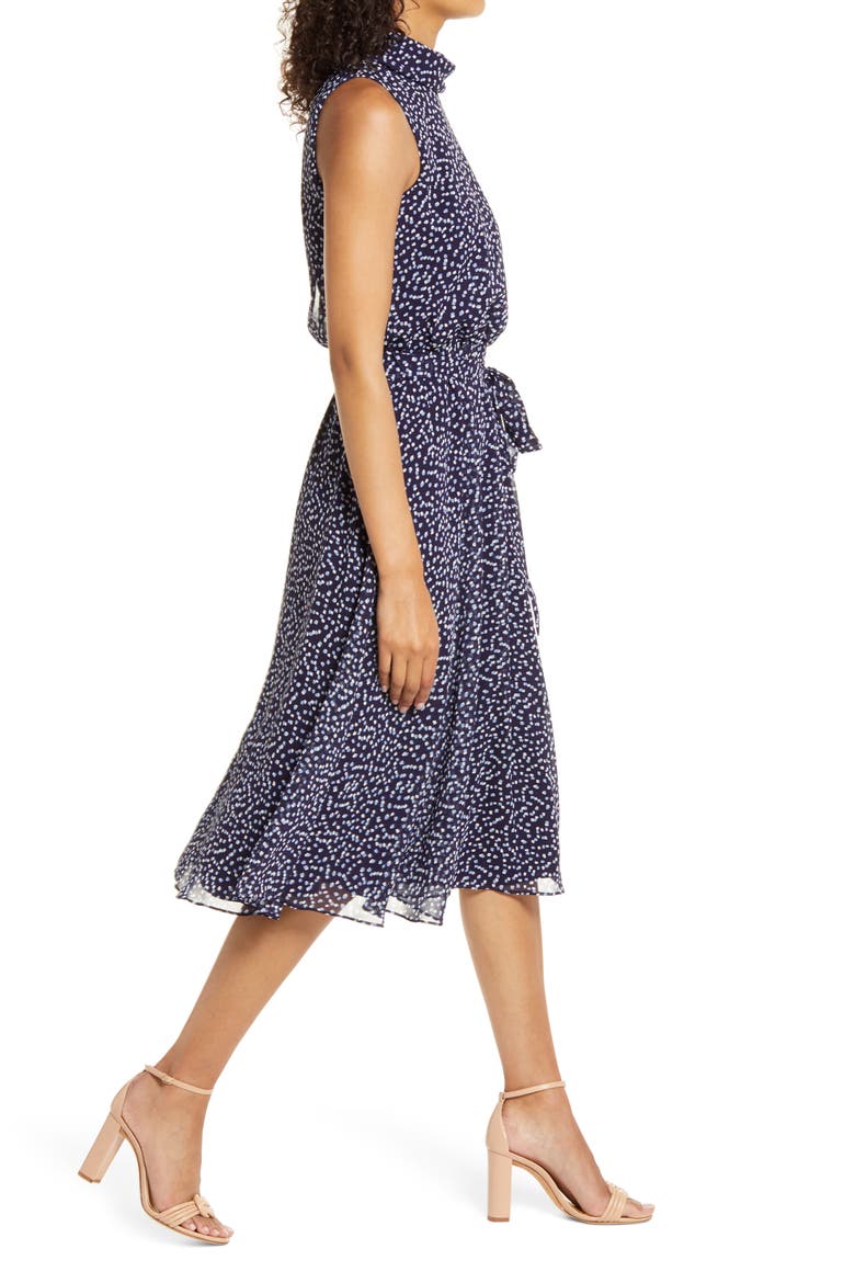Confetti Print Blouson Midi Dress, Alternate, color, NAVY
