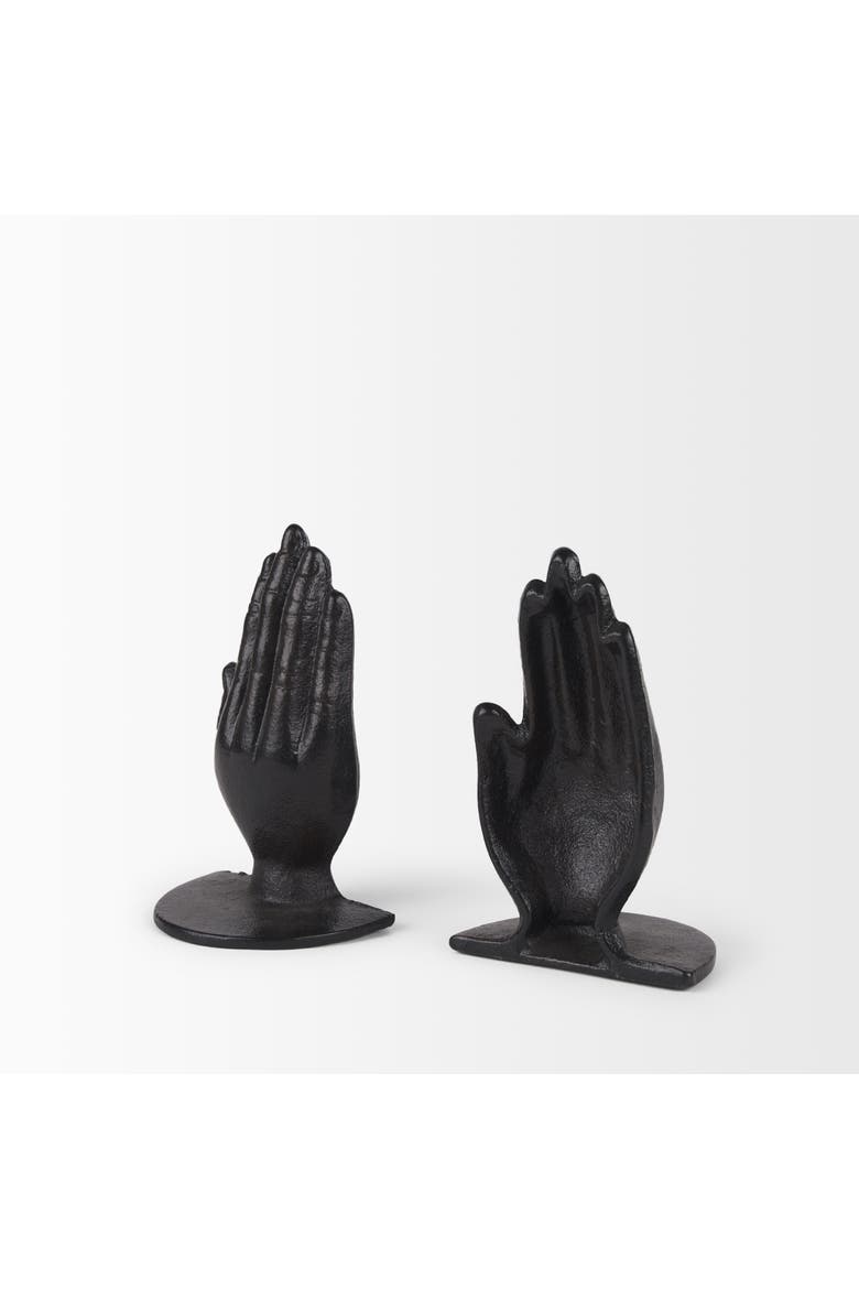 Praying Hands Bronze Cast Iron Book Ends, Alternate, color, Black