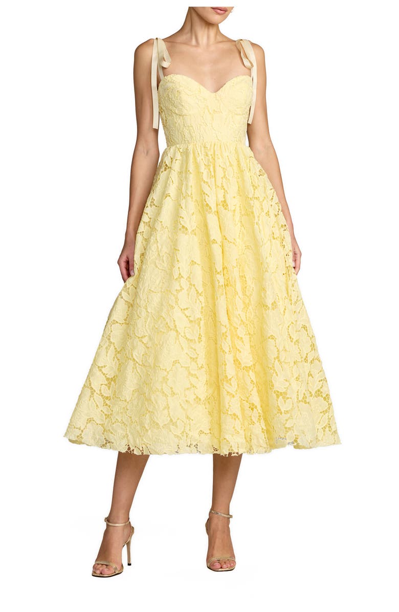 Mac Duggal Lace Sweetheart Tie Strap A-Line Midi Dress, Main, color, Butter