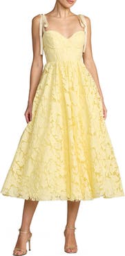 Mac Duggal Lace Sweetheart Tie Strap A-Line Midi Dress