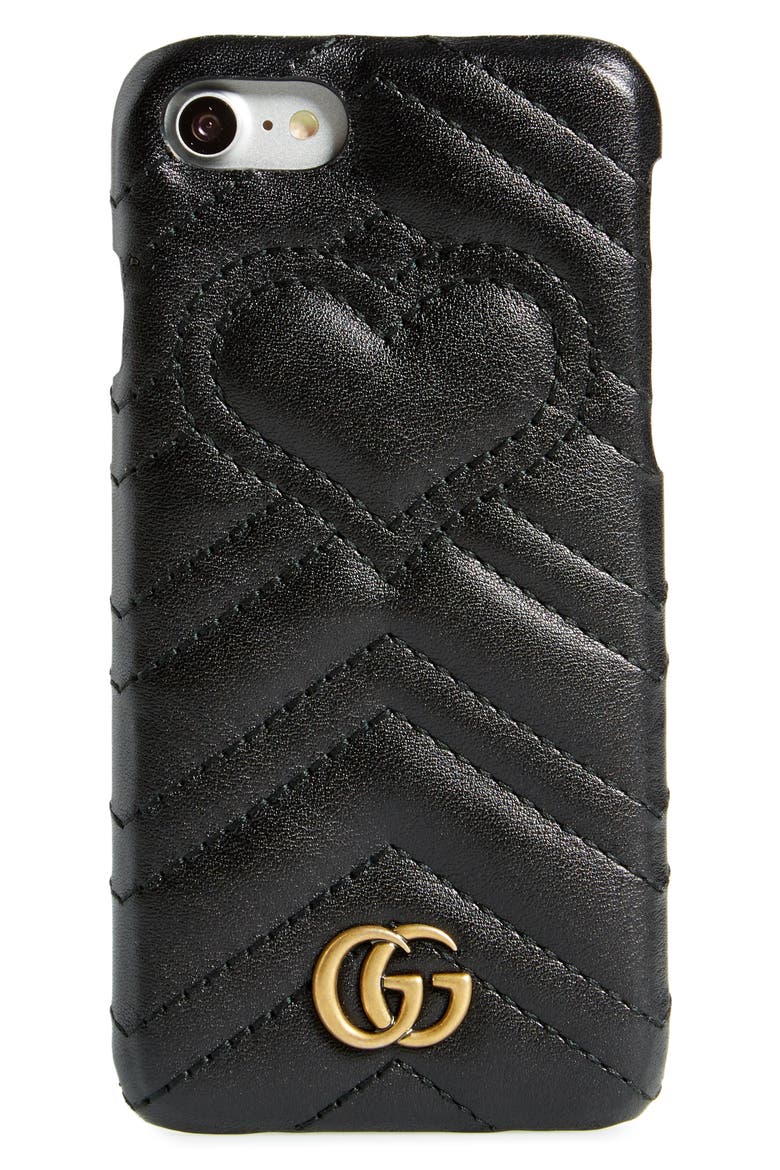 GG Marmont Leather iPhone 7 Case, Main, color, NERO/WHITE
