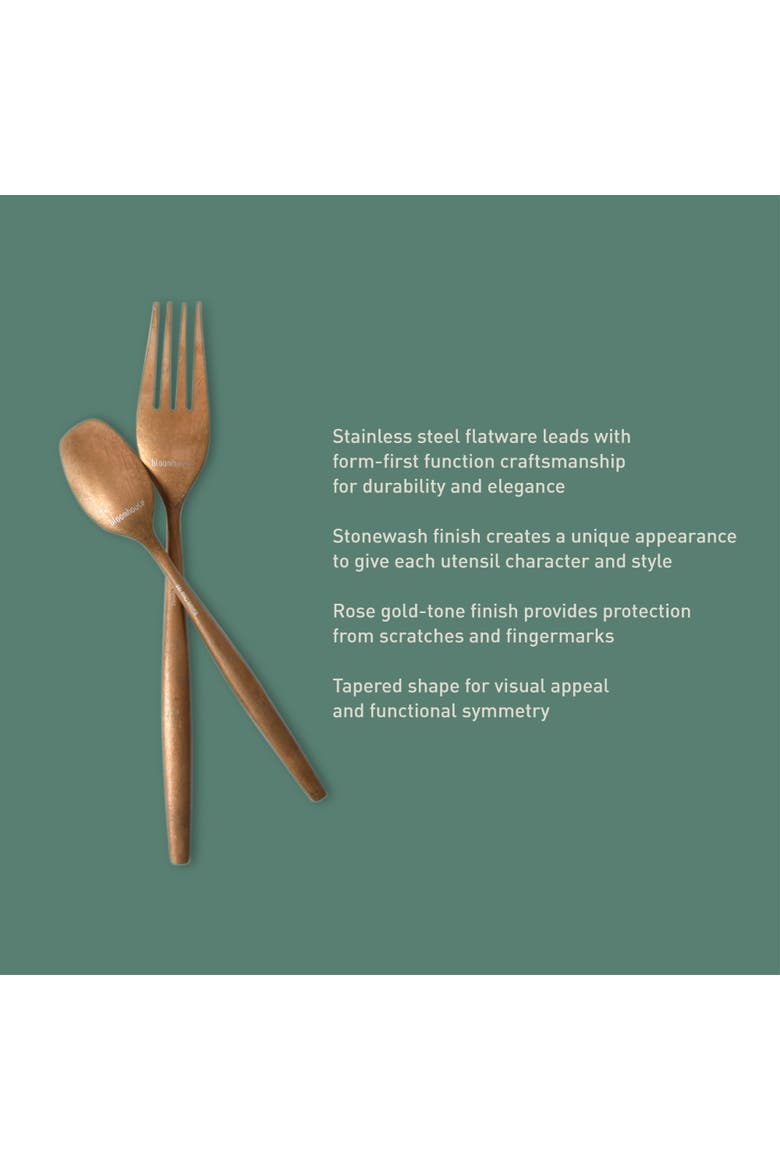 20 Piece Stone Washed Flatware 18/10 Stainless Steel Silverware Cutlery Utensil Set with Acacia Wood Caddy, Alternate, color, Gold